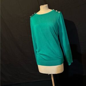 Stylish Teal Women's Sweater XL with Button Details By Design